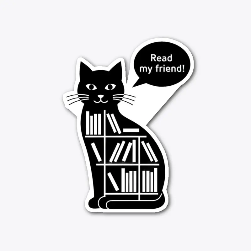 Bookshelf Cat Says "Read My Friend"